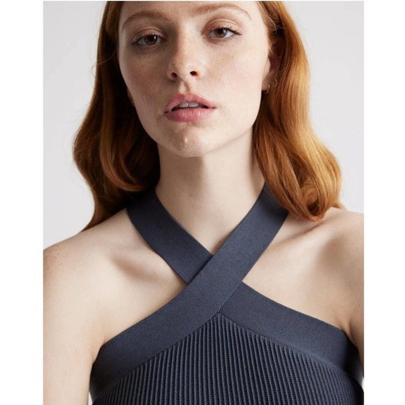 Quince Cropped Halter Ribbed Knit Tank XS Gray - Picture 2 of 3